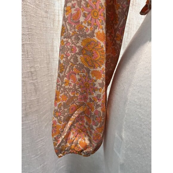 Anthropologie Raga Smocked Blouse Long Sleeves V-neck Floral Casual small Boho - Picture 9 of 9